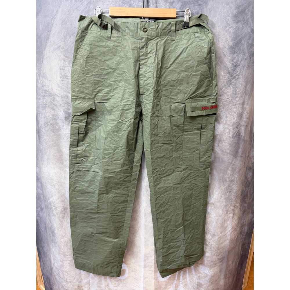 Polo Jeans Ralph Lauren Mens 34 Green Spunbonded Olefin Cargo Pants Gorpcore